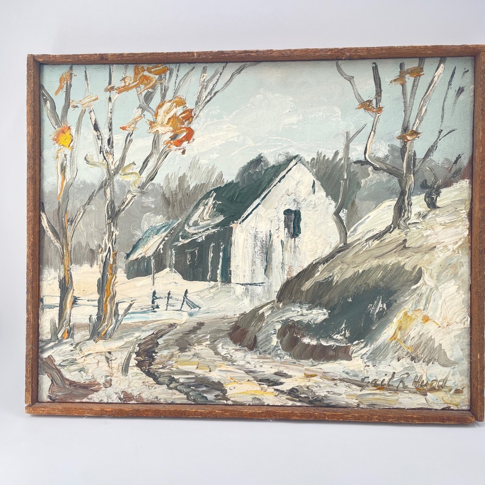 Gail R Hunt Winter Landscape Oil Painting 16x13 Vintage Palette Knife Texture